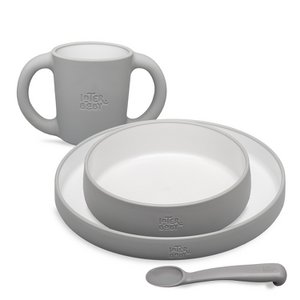 Leer servies - grijze benzine