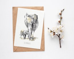 Tarjeta de felicitación de elefantes pintada a mano