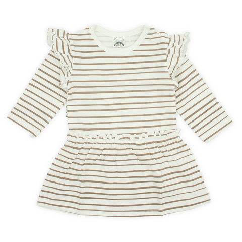 Off white, Taupe ruffle jurkje