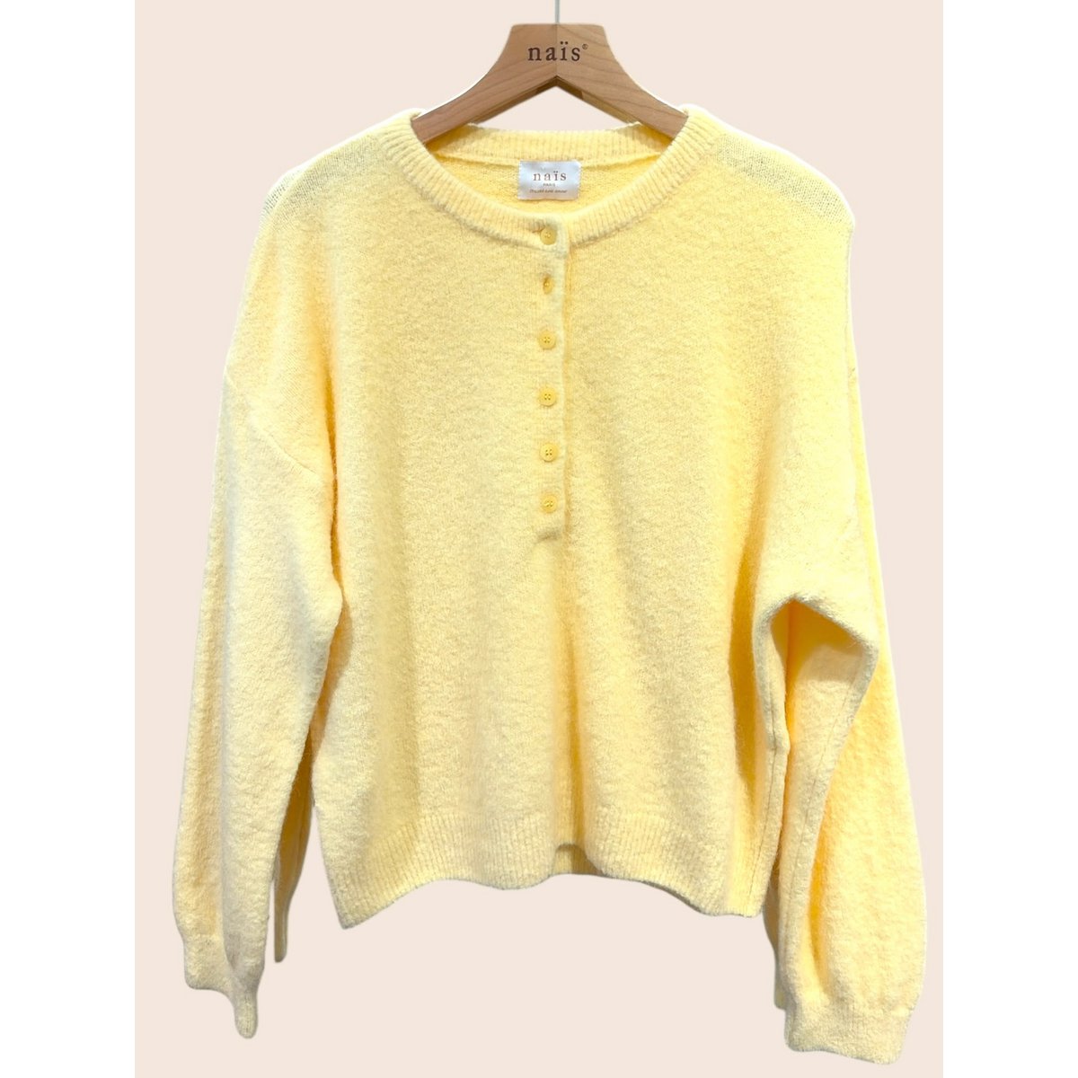 Pull col boutonné manches ballon en alpaga