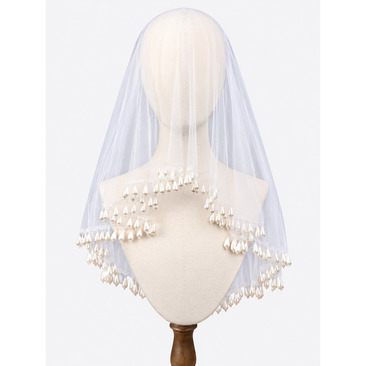 Romantic Teardrop Pearl Fringe Bridal Wedding Veil