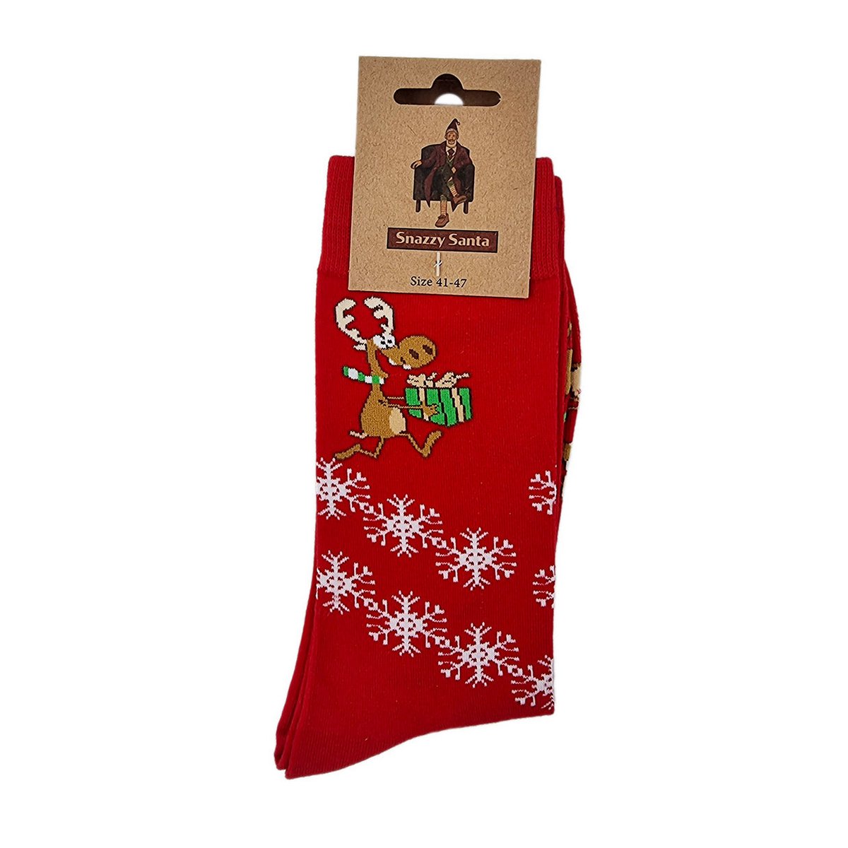 Socks - Red with very happy reindeer