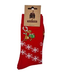 Socks - Red with very happy reindeer