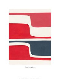 A modern abstract poster with bold geometric shapes in shades of red, white, and black. The design features clean lines and a minimalist aesthetic.