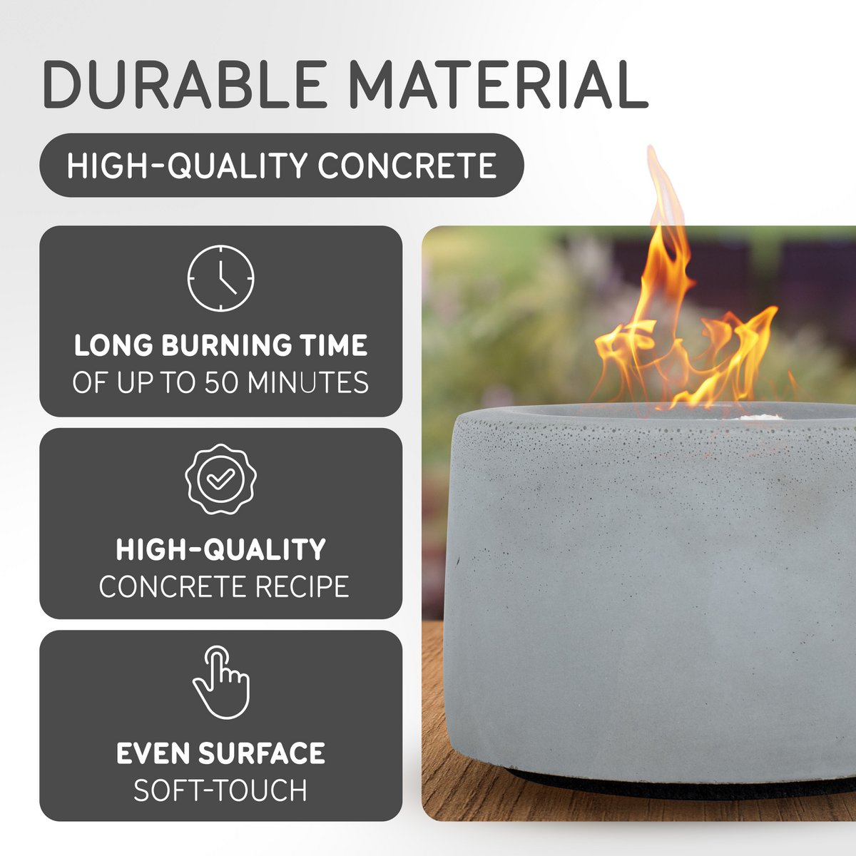 Table fire made of concrete - stylish and robust | Outdoor and Indoor | Modern design