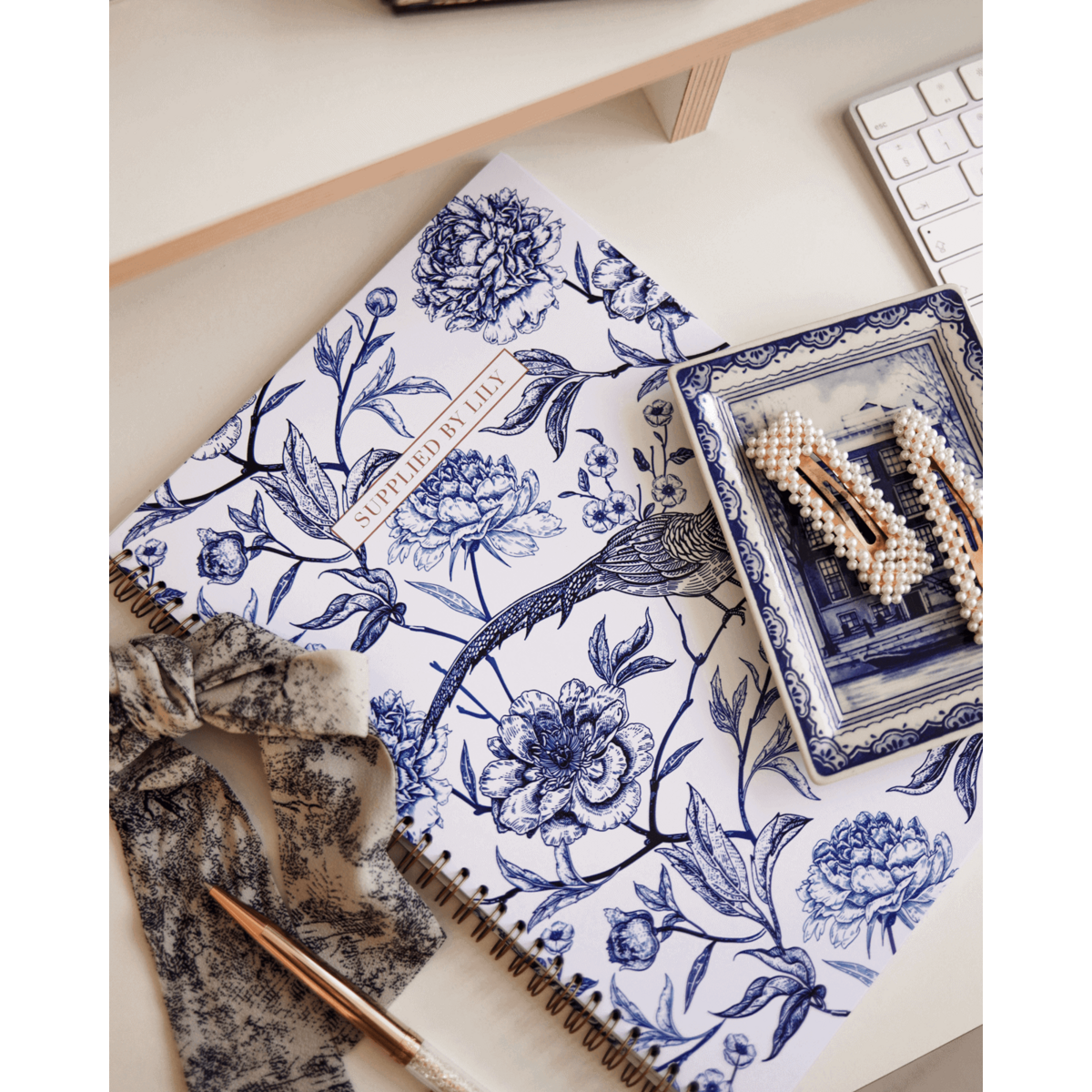 A5 Spiral Notebook in Luxurious Toile de Jouy