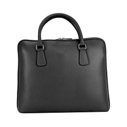 RB1019A | Unisex Business Briefcase i ægte læder Fremstillet i Italien med aftagelig skulderrem. Tilbehør med skinnende nikkelmetal karabinhager - Sort farve - Mål: 37 x 29 x 6,5 cm