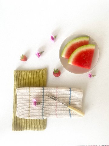 Molly knitted dishcloth, olive + stripe