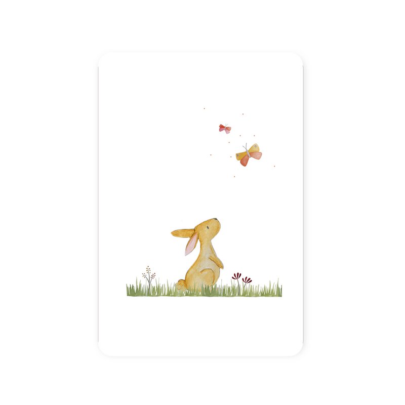 Carte postale (A6) avec lapin et papillons à l'aquarelle