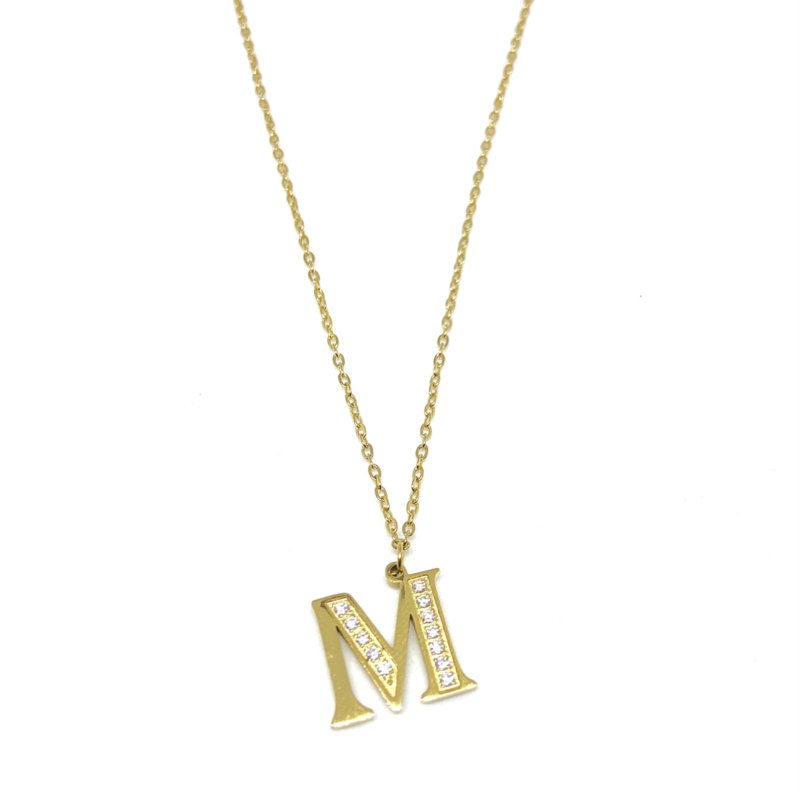 Letter ketting halve diamant - initial M - goud