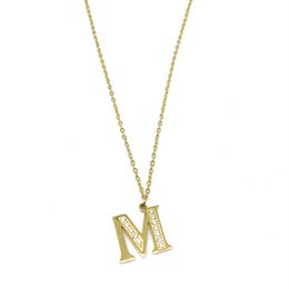 Lettera ketting mezzo diamante - iniziale M - oro