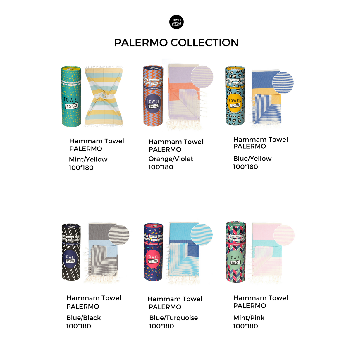 TOWEL TO GO PALERMO Cotton Beach Towel 180x100 cm | Sand Free | Blue / Black | with Gift Box