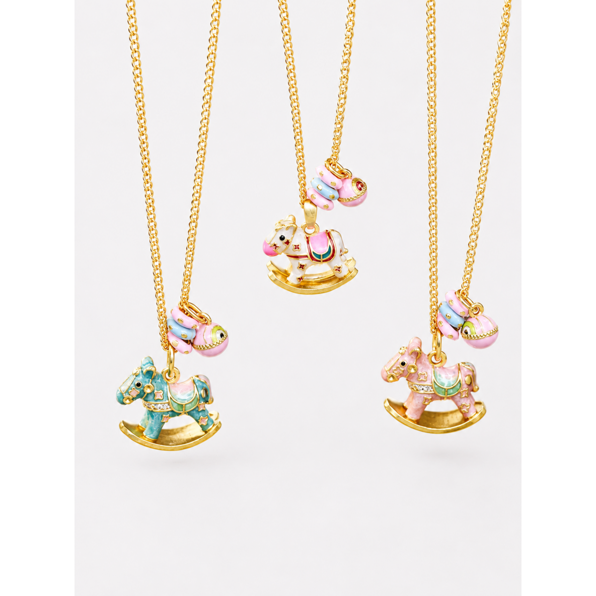 Enchanted Enamel Rocking Horse Charm Necklace