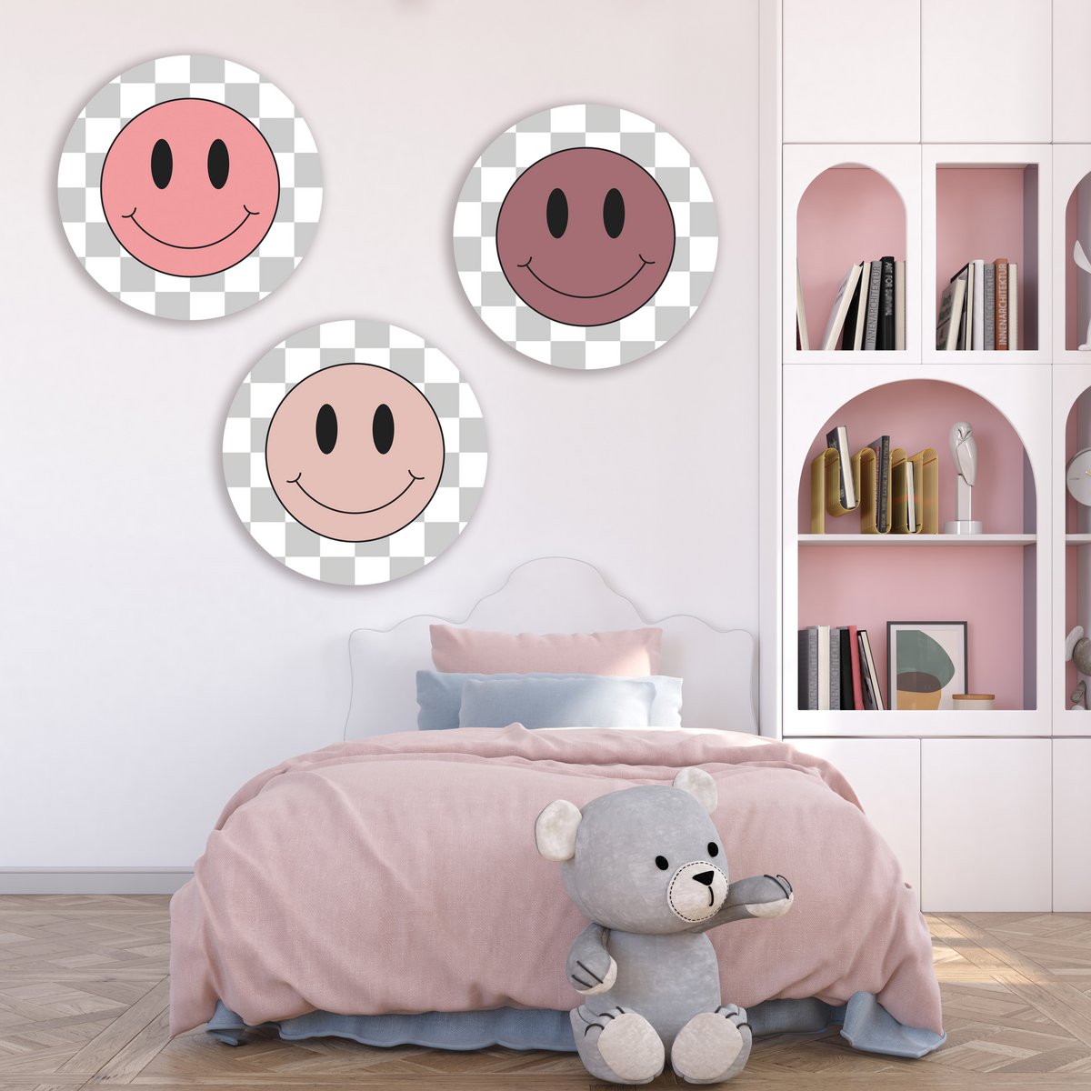 Vægcirkelsæt Smileys Pink