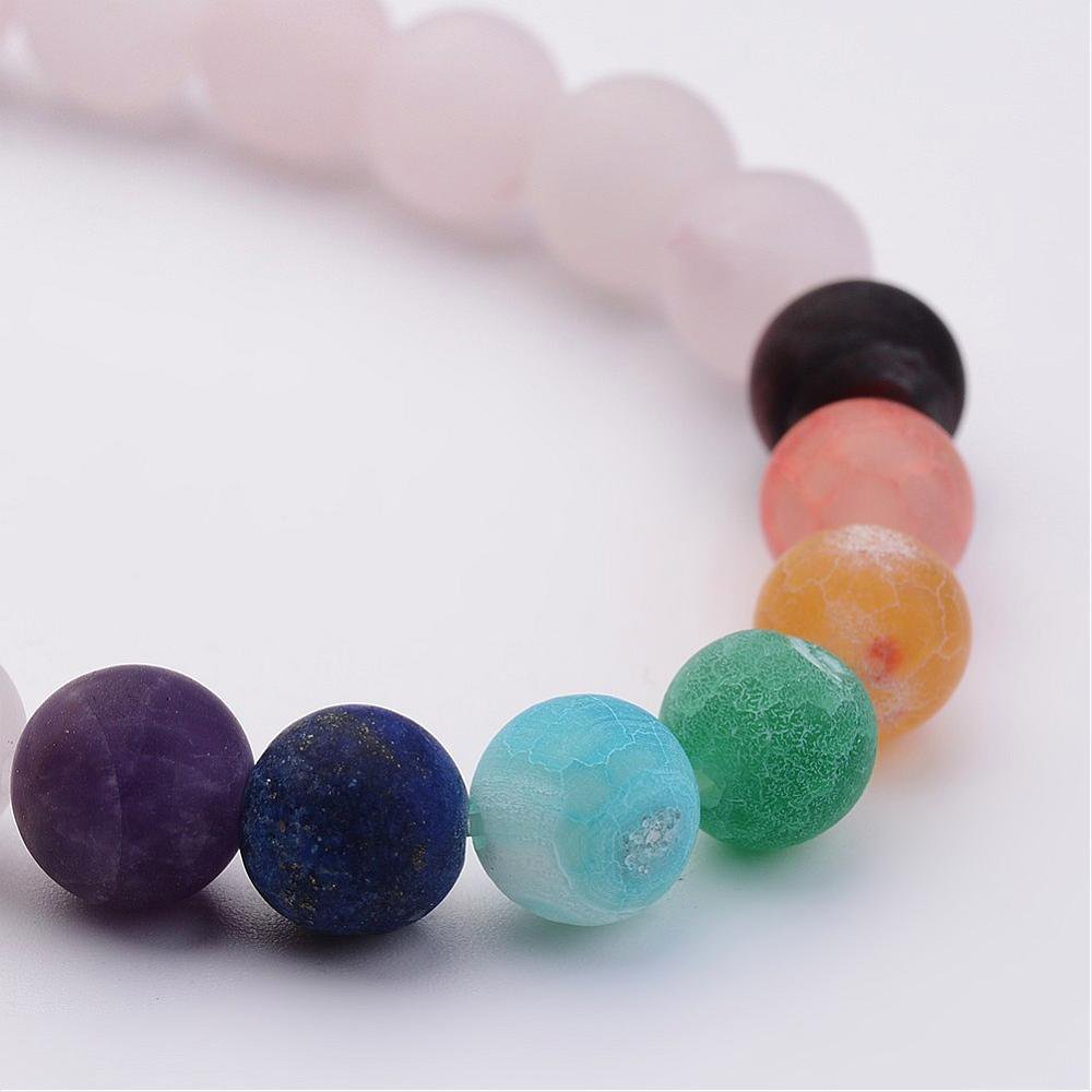 Mala stretch al quarzo rosa e 7 chakra, 8 mm
