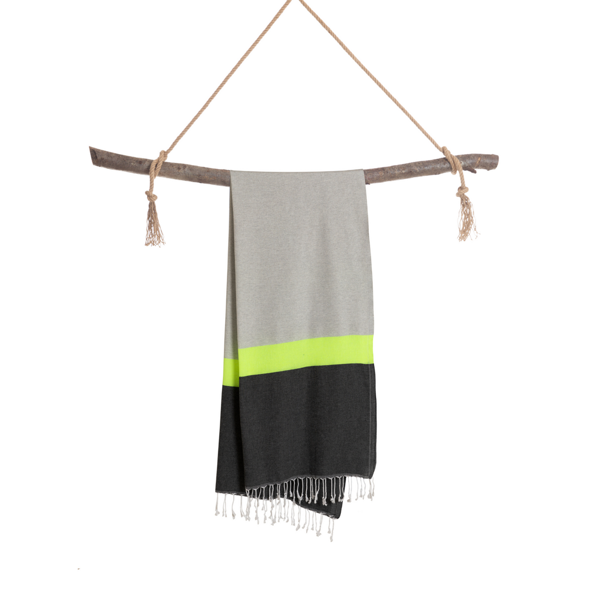 TOWEL TO GO NEON Serviette de plage en coton recyclé 180x100 cm | Serviette de piscine à séchage rapide | Gris / Noir | avec coffret cadeau