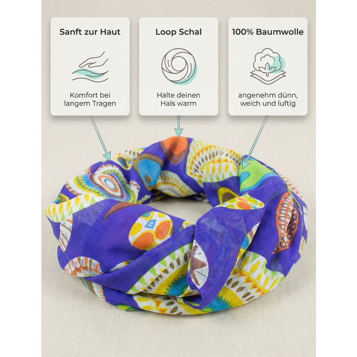 Sunsa set de 3 bufandas de lazo, bufanda de lazo para mujer, pañuelo redondo hecho de 100% algodón, bufanda de tubo para ella, bufanda redonda para verano/primavera/otoño