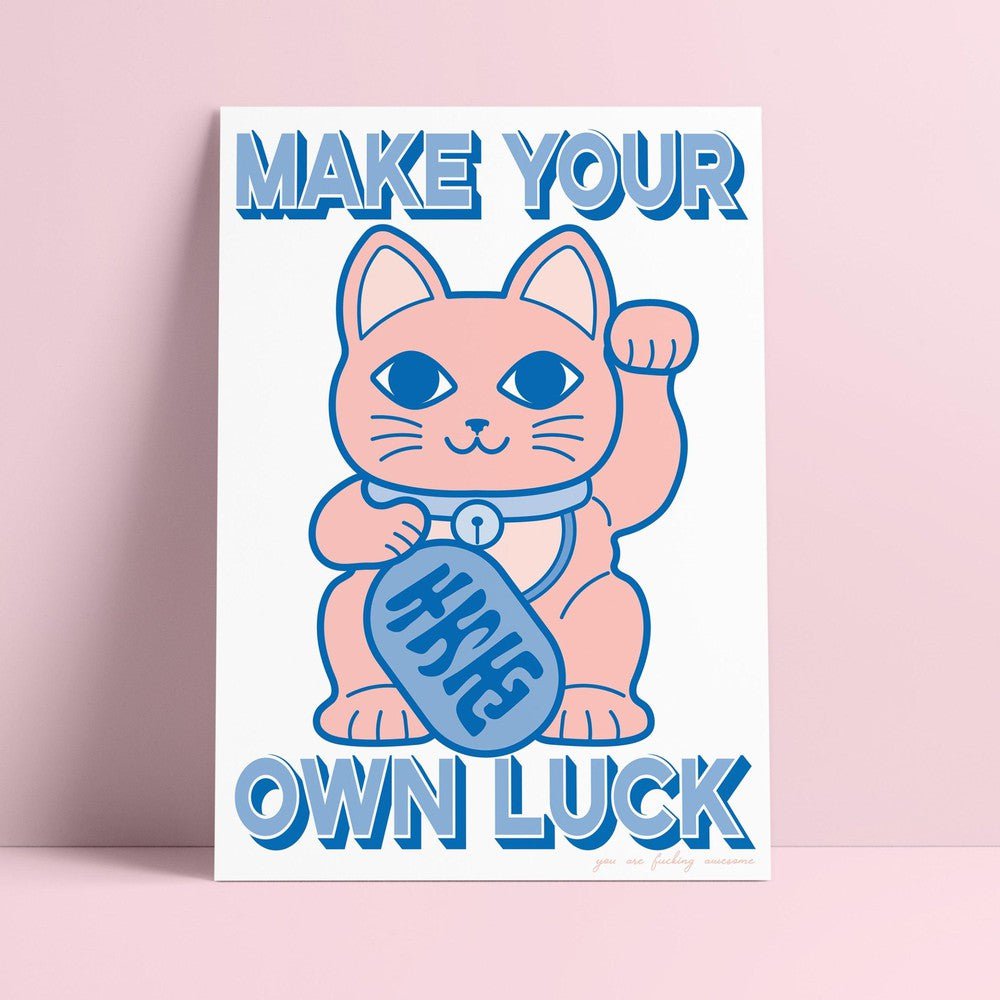 Riso print Lucky cat Maneki neko