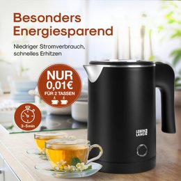 LIVSTID Rejsekedel Rustfrit Stål Lille 0,5 Liter & BPA Fri - Rejsekedel 600W Energibesparende Energieffektivitet - Mini Campingkedel Sort 0,5 0,5 l