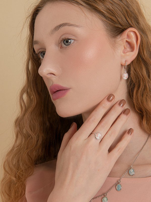 Anillo apilable mini camafeo rosa