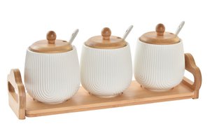 SAUCE BOAT SET 4 BAMBOO PORCELAIN 31X9X6.5 WHITE PC193602
