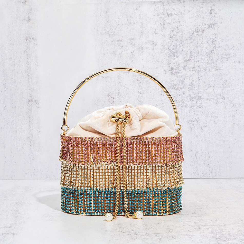 Chandelier Embellished Gold French Flag Diamond Bag