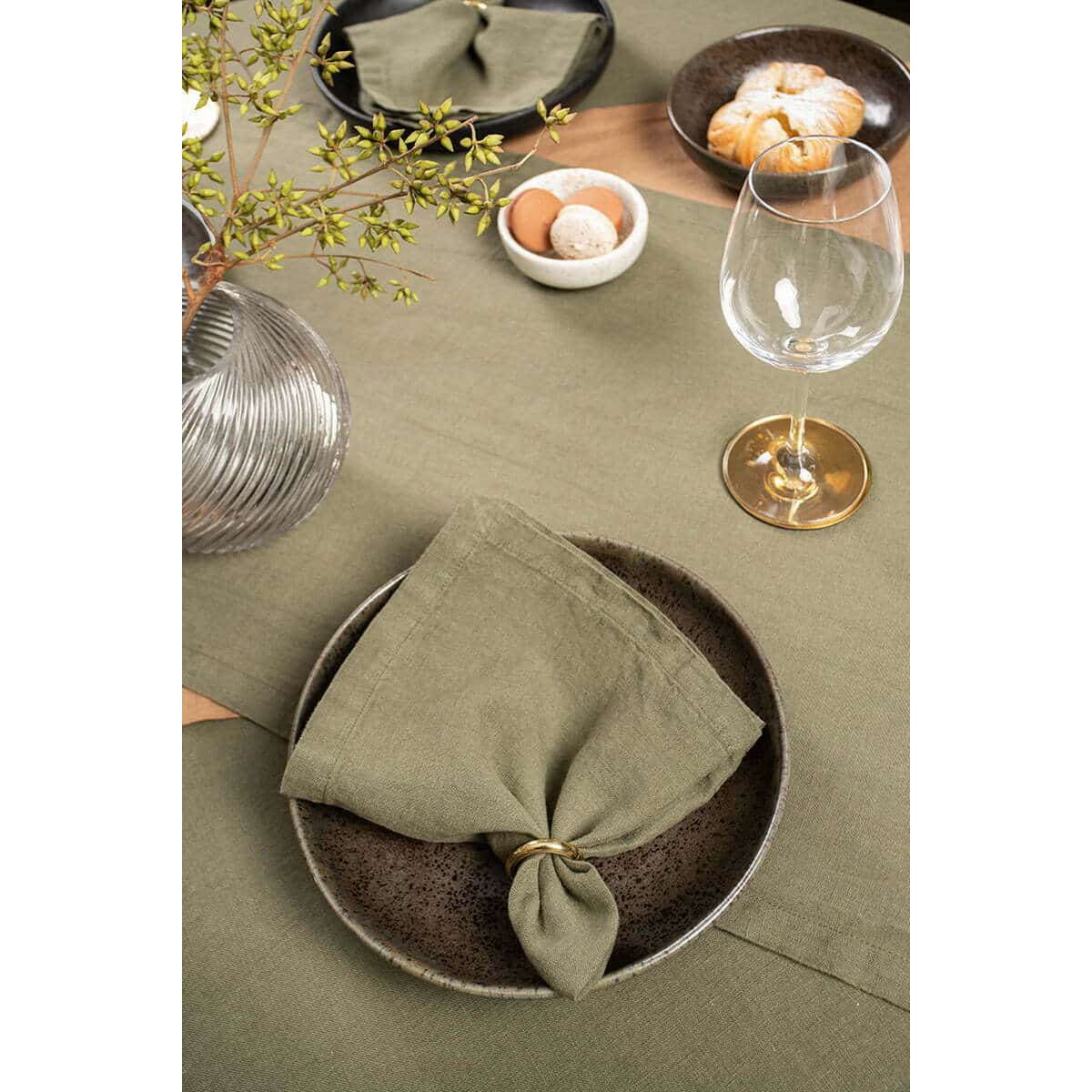 Linen table runner Moss