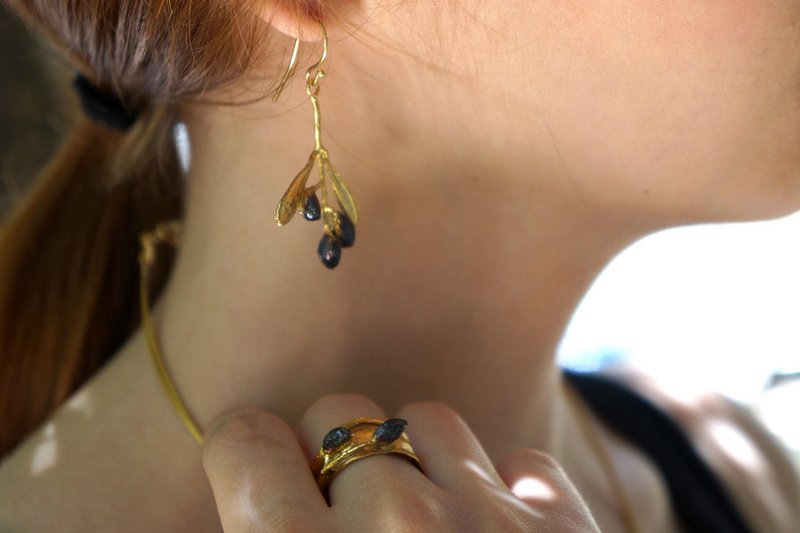 Nature-Inspired Olive Leaf Ring, Adjustable Gold-Plated Brass Band (Women’s Size)