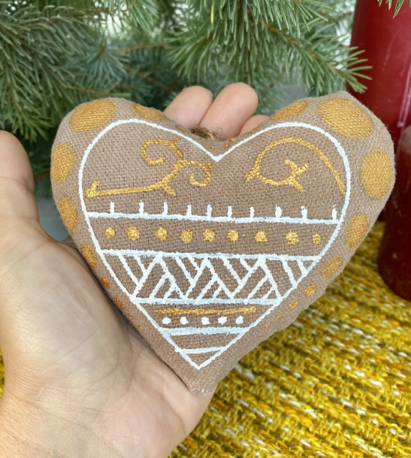 Textile ornament Vanilla and cocoa scented "Coffee heart with cats"