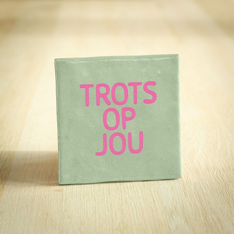 Tegeltje - Trots op jou | Lichtgroen & Roze | 10x10cm