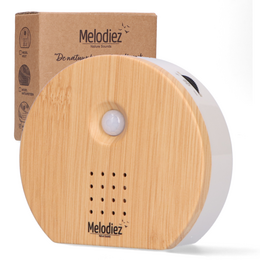  "Wooden round music box, natural light wood finish, modern minimalist design, baby nursery toy"