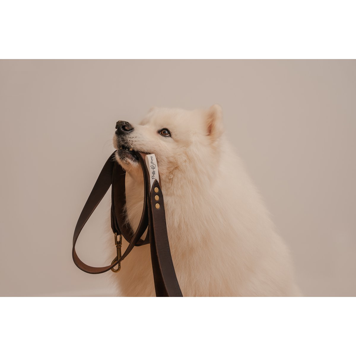 Zacht leer aangelijnd van het pluizige puppymerk, lengte 175 cm, breedte 3 cm, met de hand gemaakt!