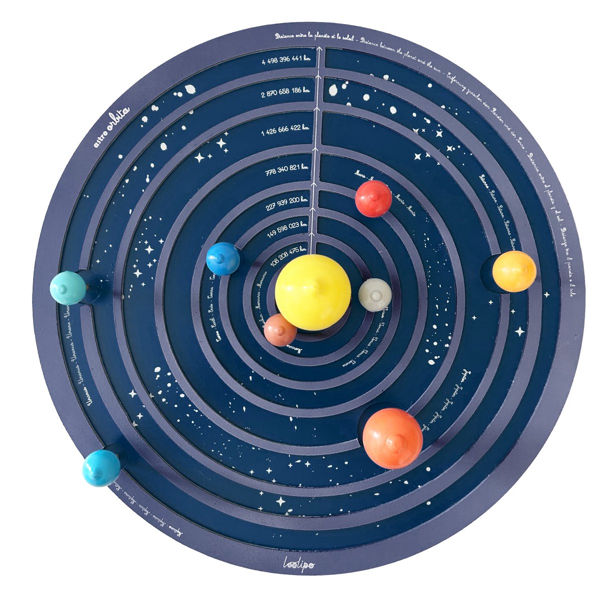 Mi bandeja del sistema solar - Astro orbita - ⌀ 35 cm - 1 bandeja + 10 tarjetas informativas + 9 Toupies - colores a juego