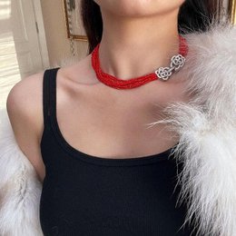 Gevlochten choker met cat's oogstenen kralen - Camille sluiting