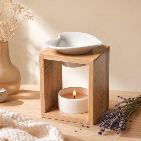 Fondant burner Naturea Arum series - Modern and purified design in ceramic and bamboo - Aromatherapy Aroma Aroma