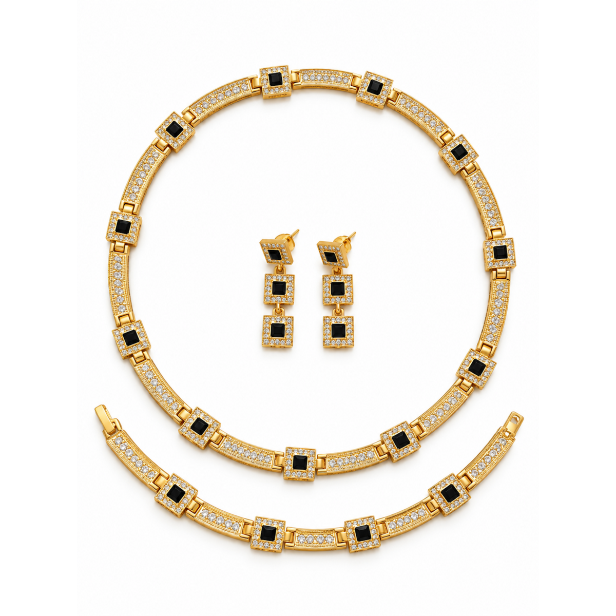 Vintage Style Geometric Black Onyx Jewelry Set