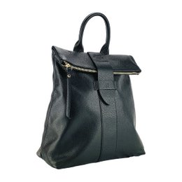 RB1021A | Mochila de mujer suave en piel auténtica Made in Italy con tirantes ajustables. Cremallera y accesorios en metal dorado brillante - Color negro - Dimensiones: 30 x 34 x 10,5 cm
