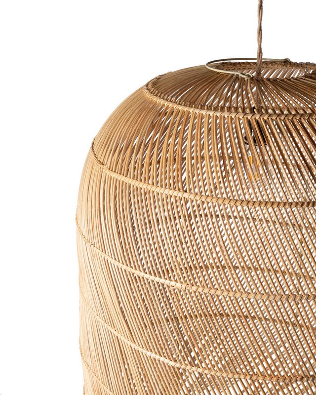 Sufitowa lampa wisząca Dalhia cilindrica z naturalnego rattanu, ręcznie tkana z włókien naturalnych, 3 rozmiary, pochodzenie indonezyjskie