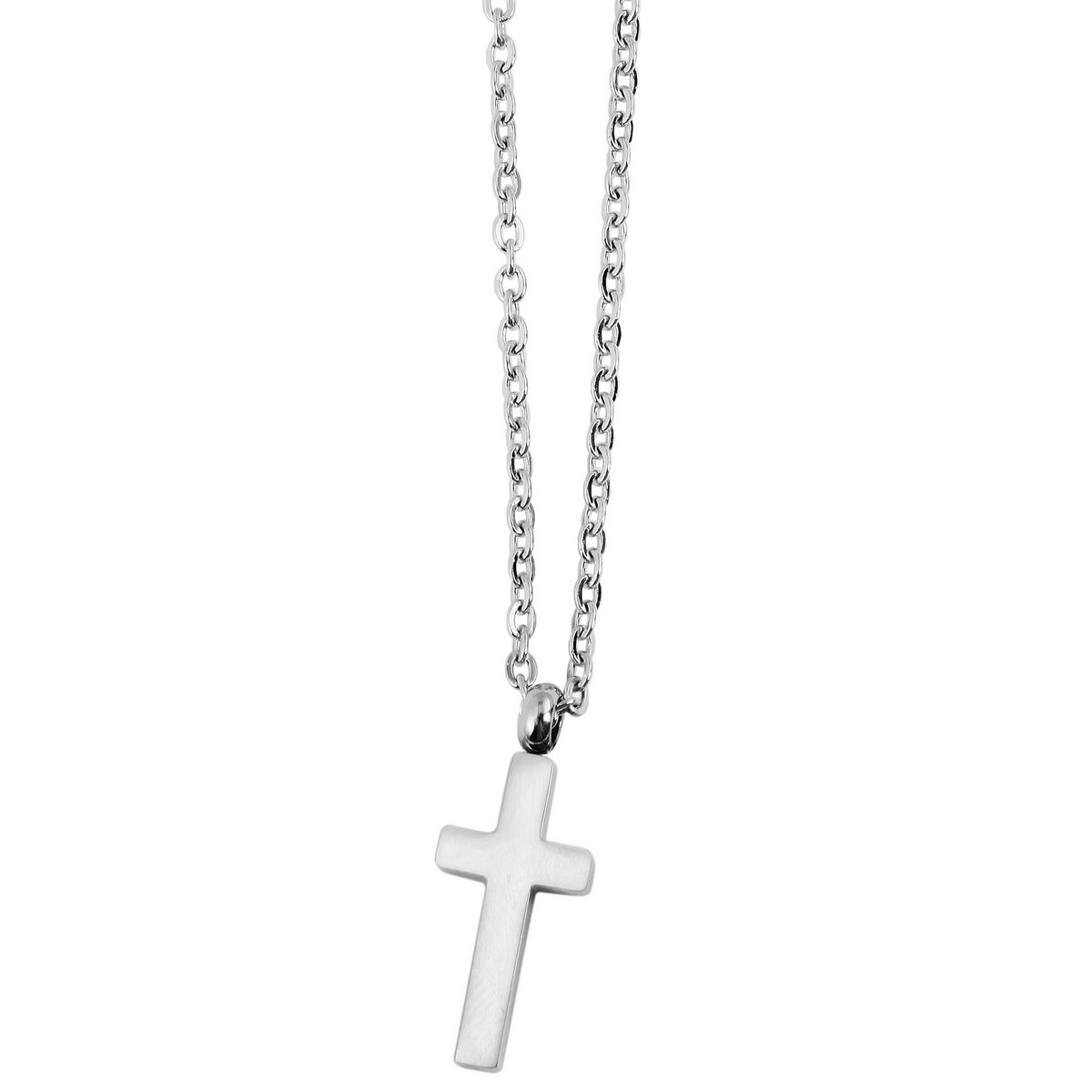 Accentankerketting met kruishanger, roestvrij staal, 43+5 cm, zilverkleurig
