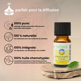 Sinergia de aceites esenciales - Energizante - 10 ml - Uso para Difusión - Envasado en Francia