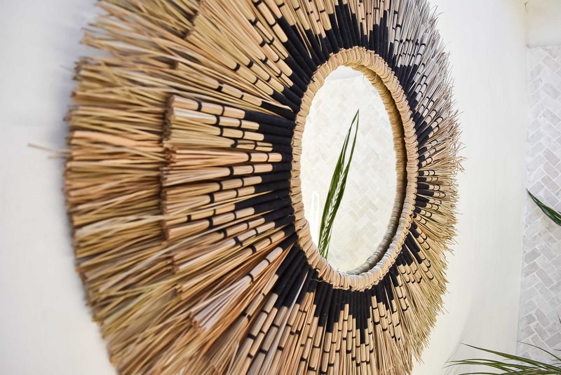 Seagrass mirror with macrame details - Ambon Black ø60cm