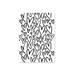  Minimalist black and white card with repeating heart shapes, suitable for various occasions.