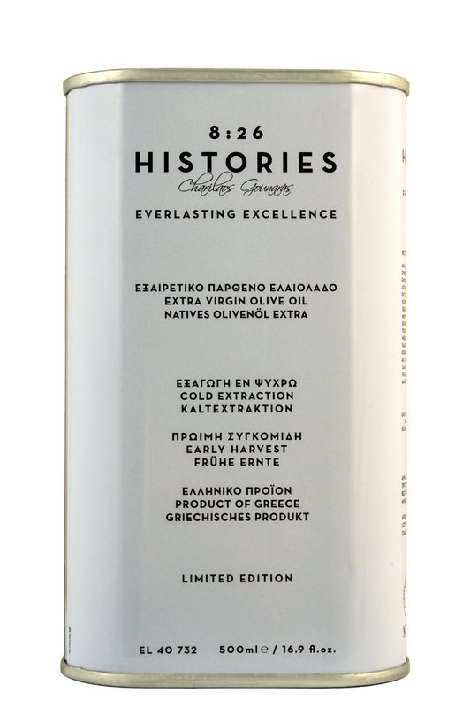 8:26 Histories Organic Extra Virgin Olivenolie 500 ml dåse Premium Single Edition
