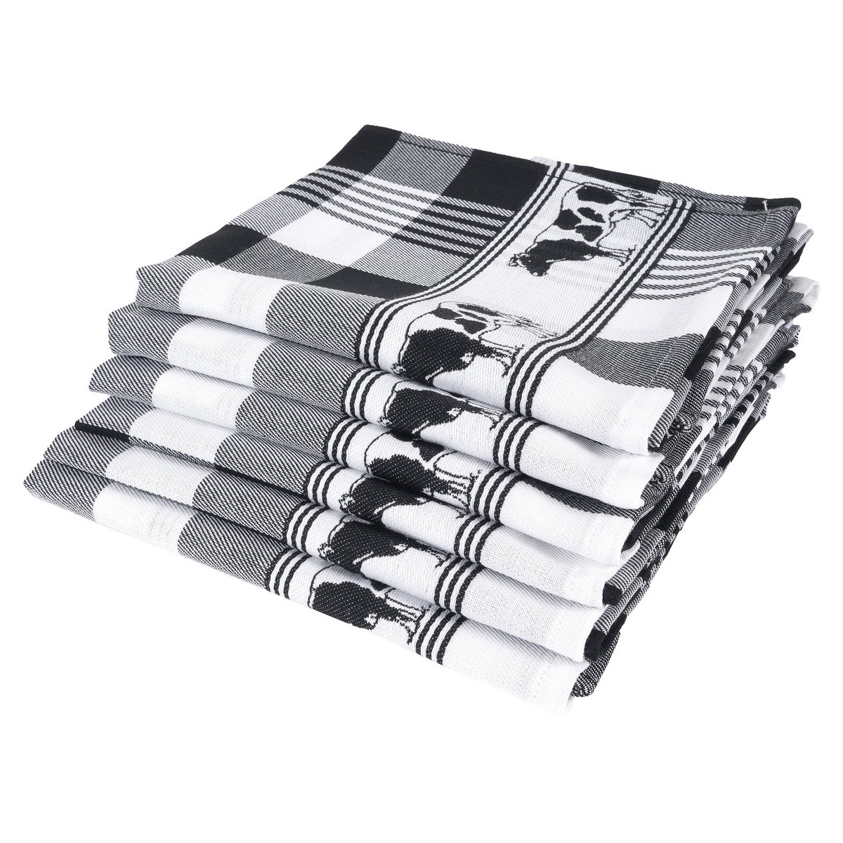 Küchentextilien-Set aus 100 % Baumwolle, 6-teilig, Kuhblock, Schwarz