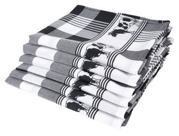 100% Katoenen Keukentextiel Set 6 stuks Cow Block Zwart