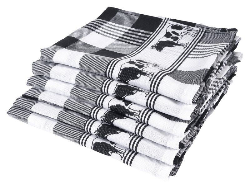 Küchentextilien-Set aus 100 % Baumwolle, 6-teilig, Kuhblock, Schwarz