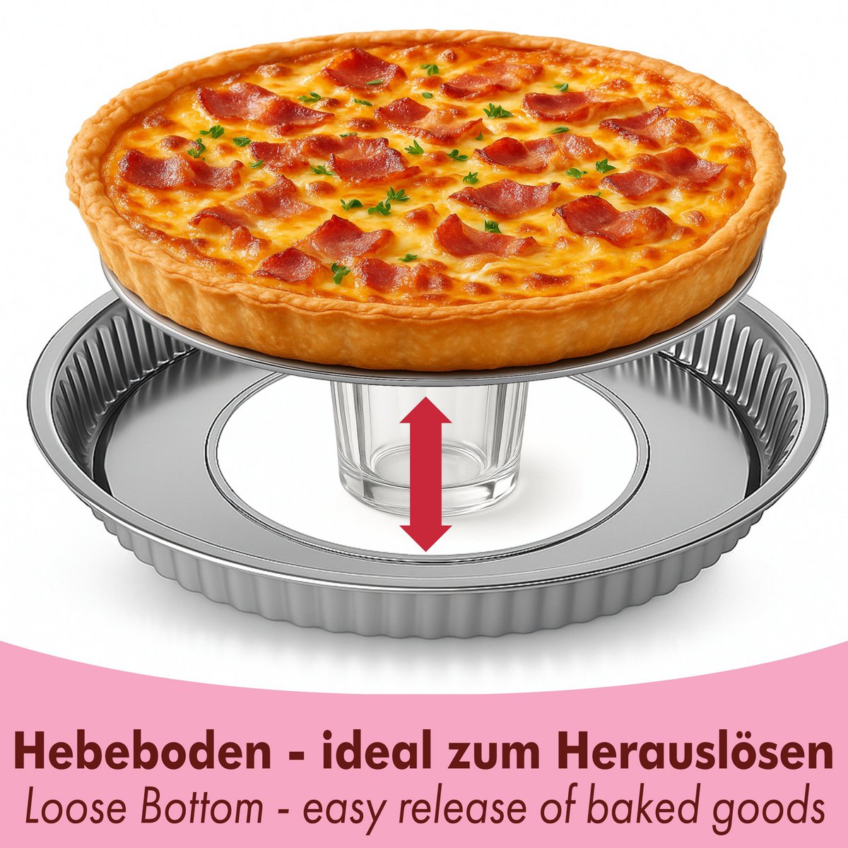 Teglia per crostata quiche in acciaio inox con base sollevabile 28 cm