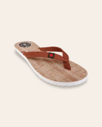 Comfortable red leather flip flops with cork sole, available in sizes 34/35 to 46/47.
