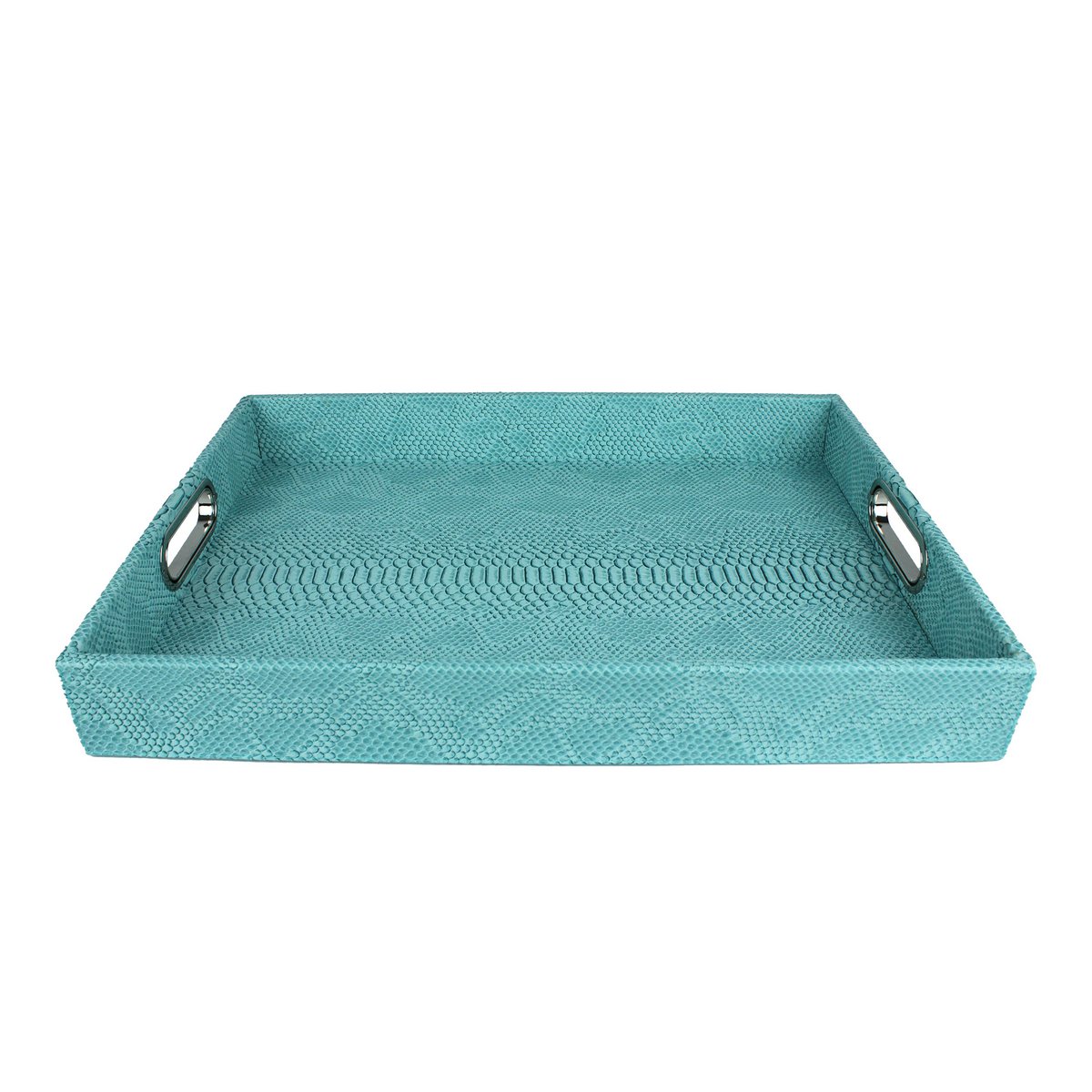 Tablet rechthoekig met handgrepen reptiel turquoise synthetisch leer
