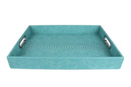 Tablet rechthoekig met handgrepen reptiel turquoise synthetisch leer